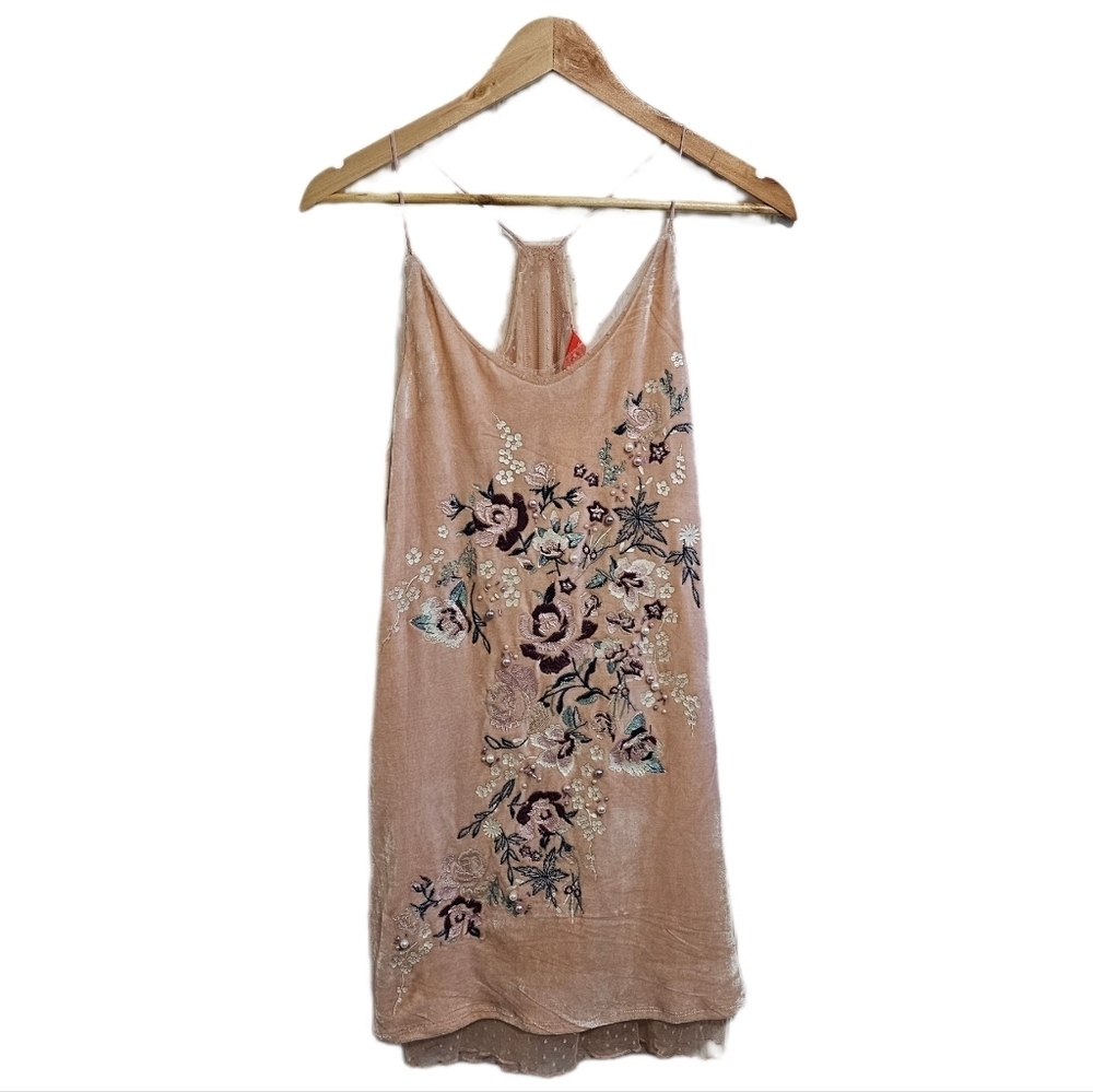 Velvet fairycore beaded blush pink lace detail strappy mini dress NWT